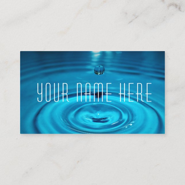 water drop splashing blue ripples splash business  card (Back)