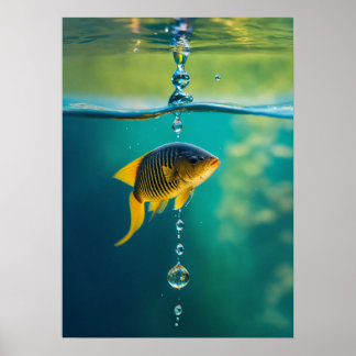 Water Drop Transforms into Diving Fish with a Soft Poster