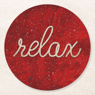Water Droplet with Rope Relax Text Square Paper Co Round Paper Coaster