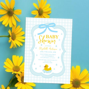Water Droplets Gingham Boy Baby Shower Acrylic Invitations