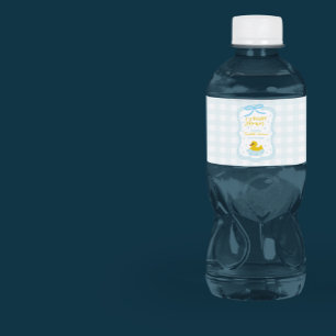 Water Droplets Gingham Boy Baby Shower Bottle Label