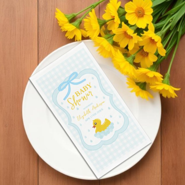 Water Droplets Gingham Boy Baby Shower Napkins (Creator Uploaded)