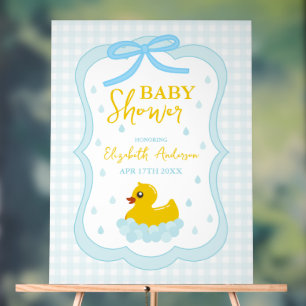 Water Droplets Gingham Boy Baby Shower Welcome Acrylic Sign