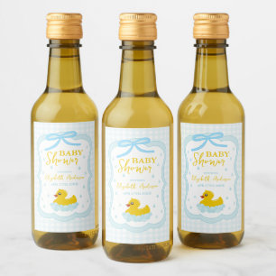 Water Droplets Gingham Boy Baby Shower Wine Label