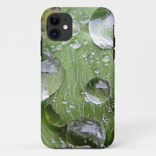 Water droplets on a green leaf iPhone 11 case