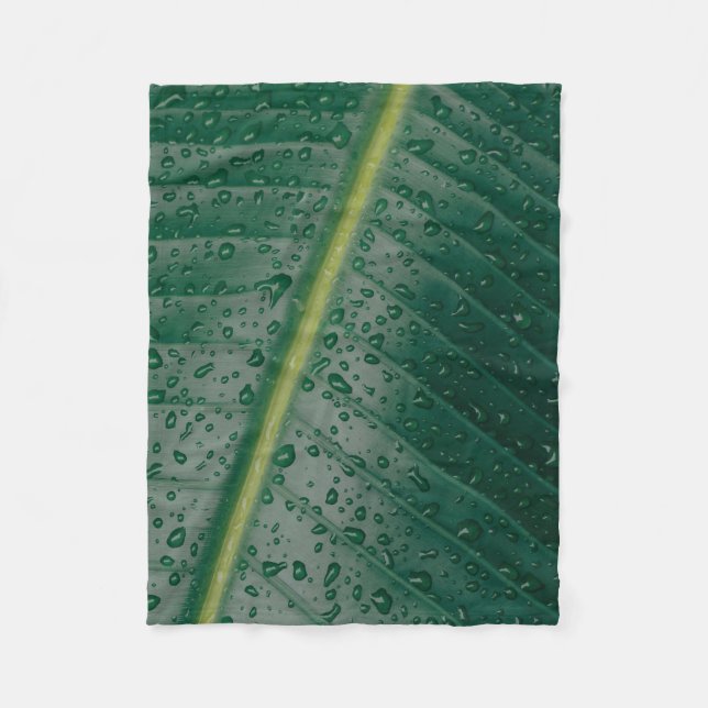 Water droplets on banana leaf fleece blanket (Front)