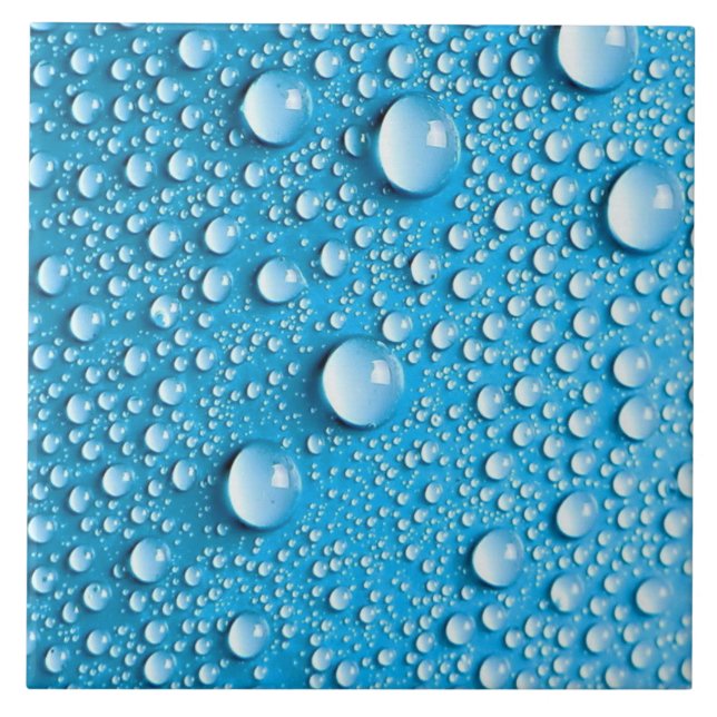 Water Droplets on Blue | Custom Ceramic Tile (Front)