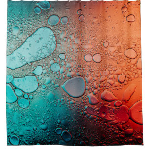 Water droplets on glass panel shower curtain