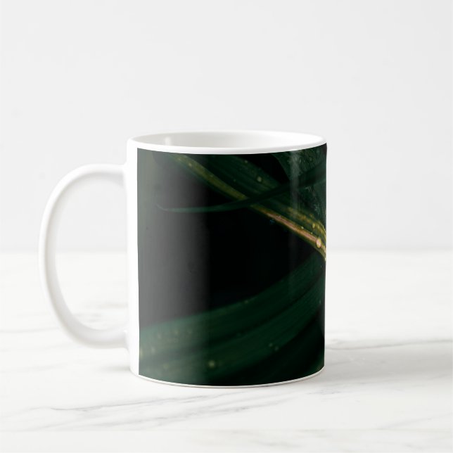 WATER DROPLETS ON GREEN LEAF COFFEE MUG (Left)