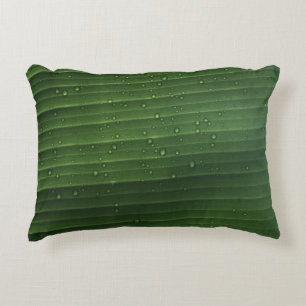 Water droplets on green leaf decorative cushion