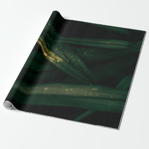 WATER DROPLETS ON GREEN LEAF WRAPPING PAPER