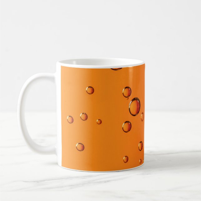 Water droplets on orange surface coffee mug (Left)