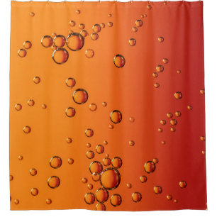 Water droplets on orange surface shower curtain