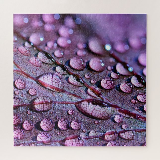 Water droplets purple leaf 20' x 20' 676 piece jigsaw puzzle (Horizontal)