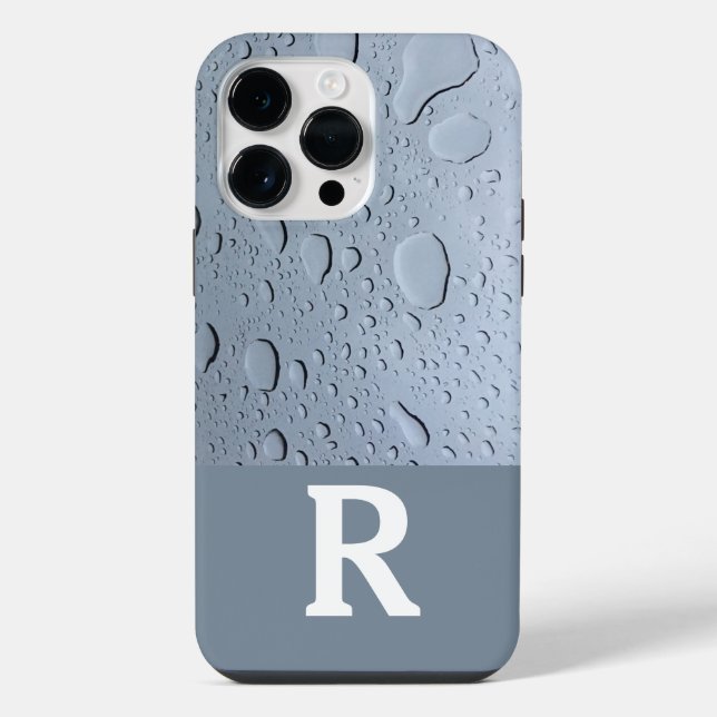 Water Drops Abstract Monogram Initials Grey Custom iPhone Case (Back)
