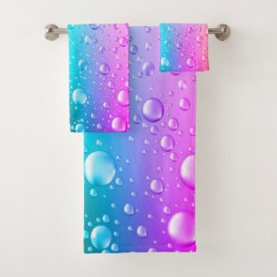 Water Drops Hot Pink & Aqua Blue Gradient Bath Towel Set