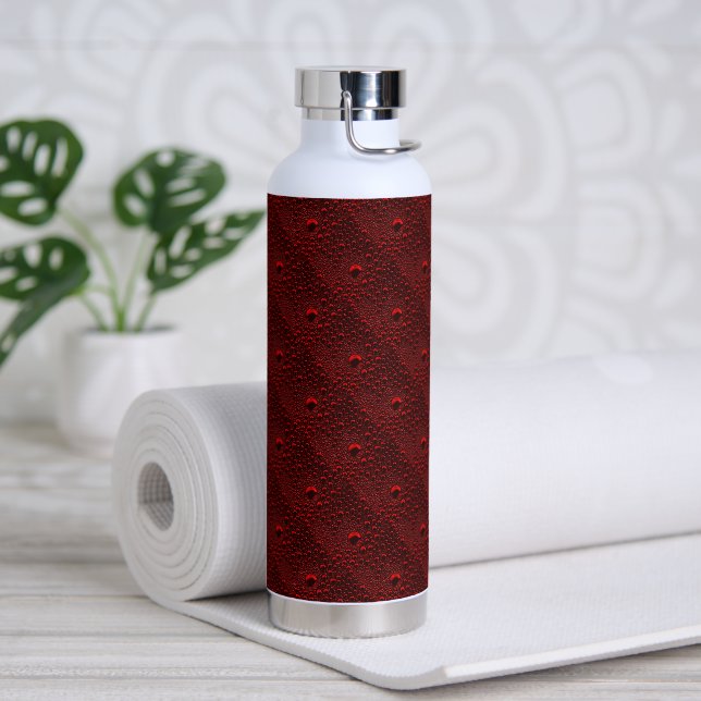 Water Drops on Crimson Metal Bottle (Yoga)