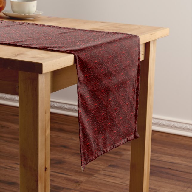 Water Drops on Crimson Metal Medium Table Runner (In Situ)