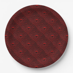 Water Drops on Crimson Metal Paper Plate