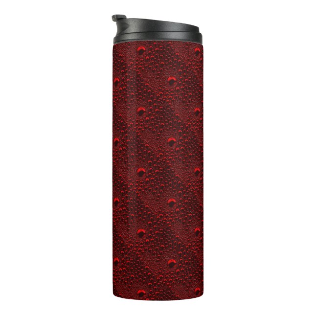 Water Drops on Crimson Metal Thermal Tumbler (Rotated Right)