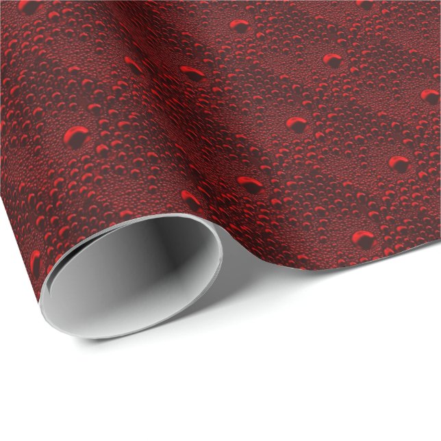 Water Drops on Crimson Metal Wrapping Paper (Roll Corner)