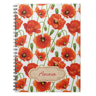 water drops on cute poppies notebook