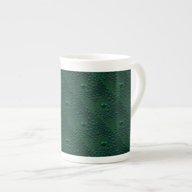 Water Drops on Green Metal Bone China Mug (Front Right)
