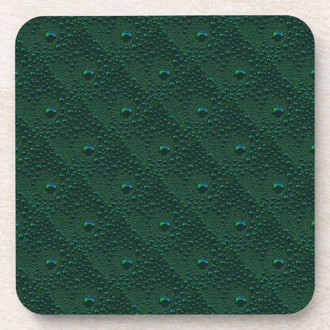 Water Drops on Green Metal Coaster (Front)