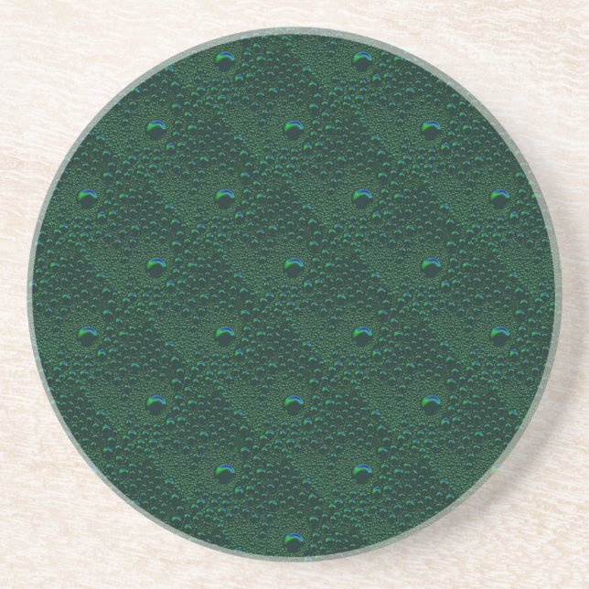 Water Drops on Green Metal Coaster (Front)