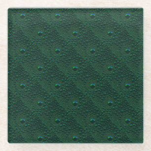 Water Drops on Green Metal Glass Coaster