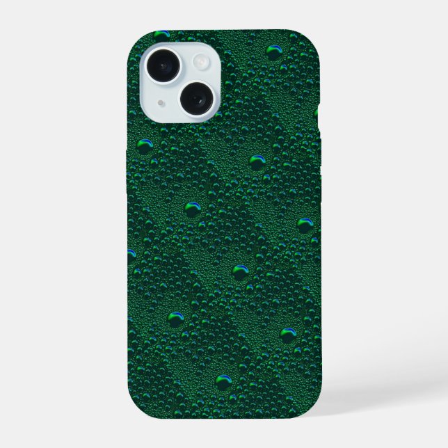 Water Drops on Green Metal iPhone 15 Case (Back)