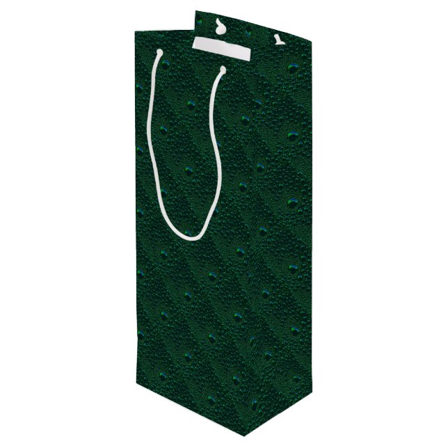 Water Drops on Green Metal Wine Gift Bag (Back Angled)