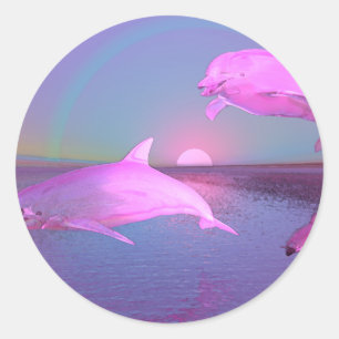 Water Fantasy Flying Dolphins Classic Round Sticker