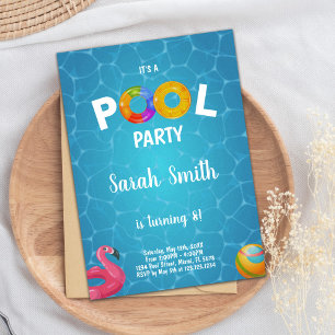 Water Flamingo Pool Birthday Invitations