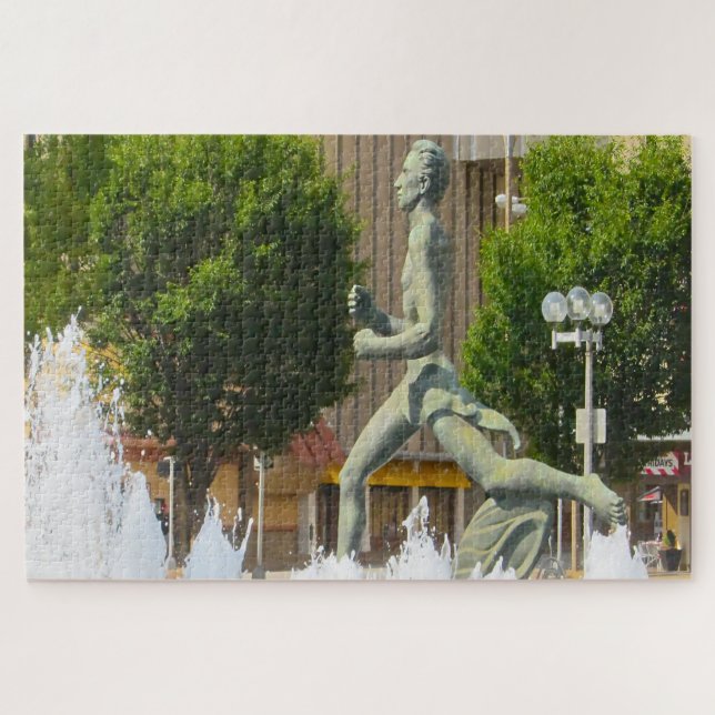 Water Fountain Olympic Runner Saint Louis Jigsaw Puzzle (Horizontal)