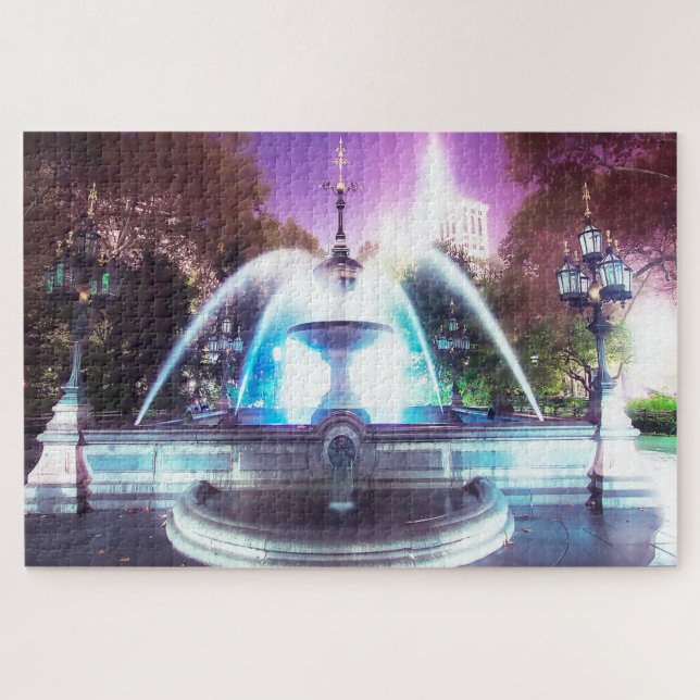 Water Fountains City Hall New York Jigsaw Puzzle (Horizontal)