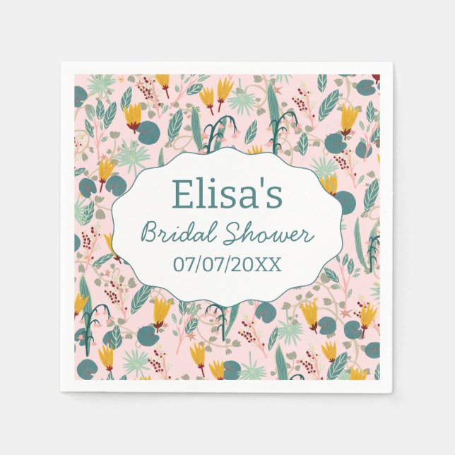Water Garden Floral Bridal Shower Cute CUSTOM Napkin (Front)