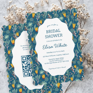Water Garden Floral Bridal Shower Cute CUSTOM QR Invitation