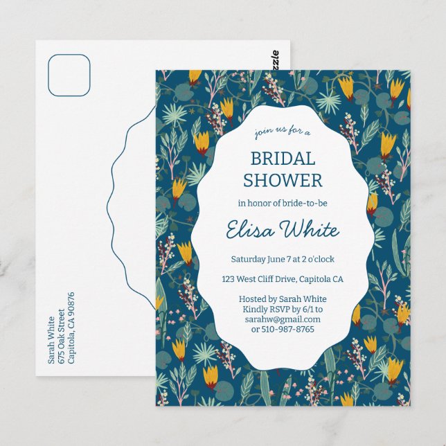 Water Garden Floral Bridal ShowerCUSTOM Invitation Postcard (Front/Back)
