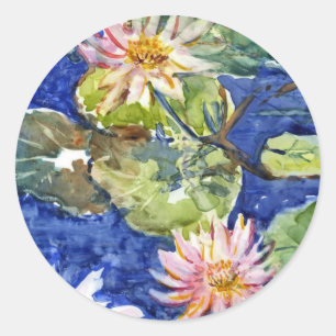 Water Garden in Watercolor Classic Round Sticker
