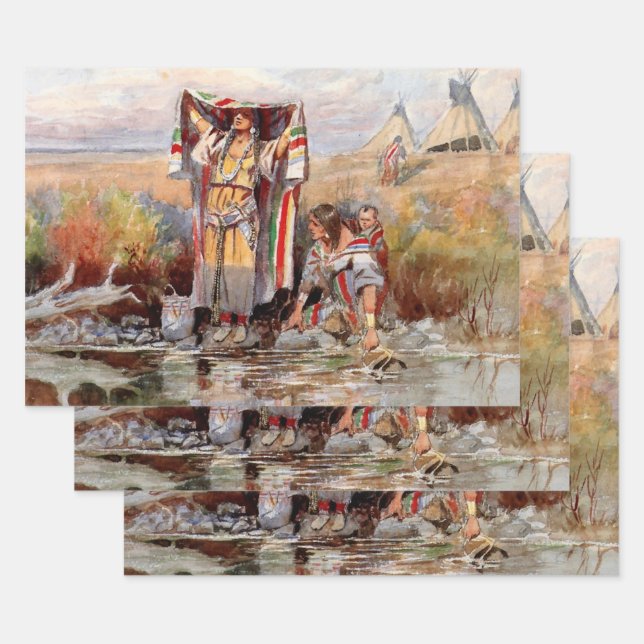 “Water Girl” Western Art by Charles M Russell Wrapping Paper Sheet (Set)