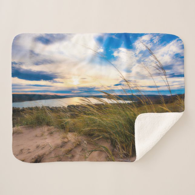 Water | Glen Lake Sleeping Bear Dunes Michigan Sherpa Blanket (Front (Horizontal))