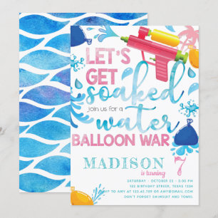 Water Gun & Balloons Girl Birthday Party Invitation