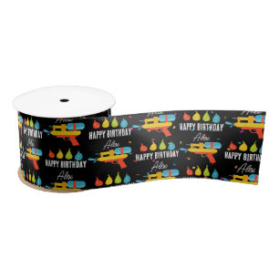 Water Gun & Balloons Summer Birthday Party Satin Ribbon