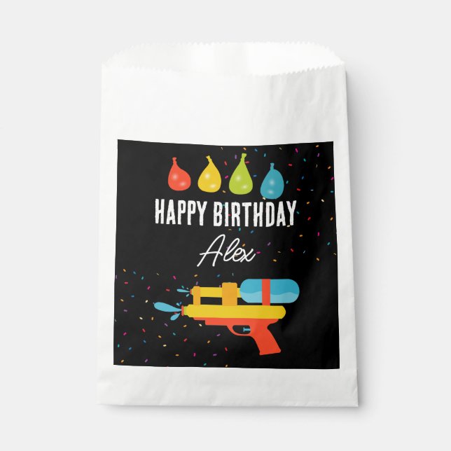 Water Gun & Balloons Summer Kids Birthday Party Favour Bag (Front)