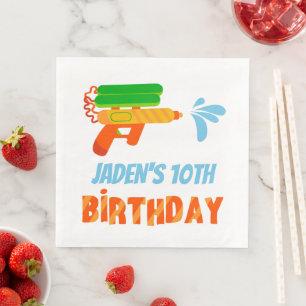 Water Gun Battle Pool Party Kids Summer Birthday Napkin