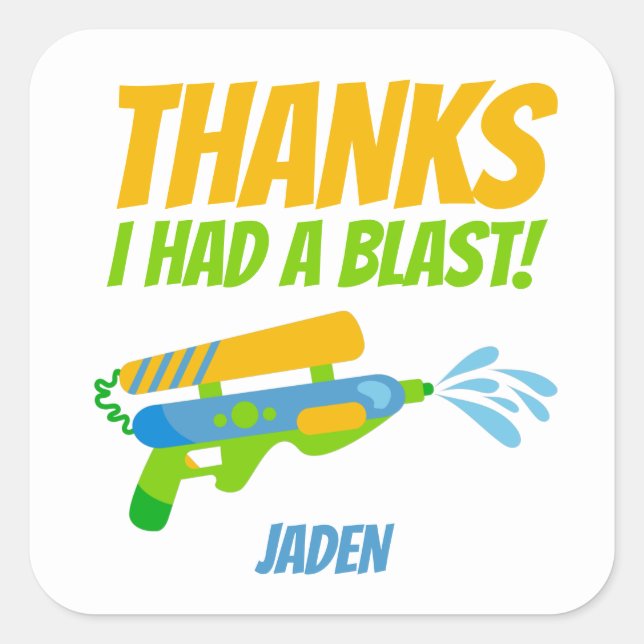 Water Gun Battle Pool Party Kids Summer Birthday Square Sticker (Front)