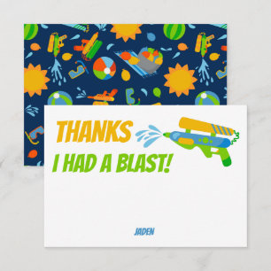 Water Gun Battle Pool Party Kids Summer Birthday Thank You Card