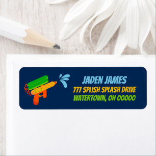 Water Gun Battle Pool Party Kids Summer Return Address Label