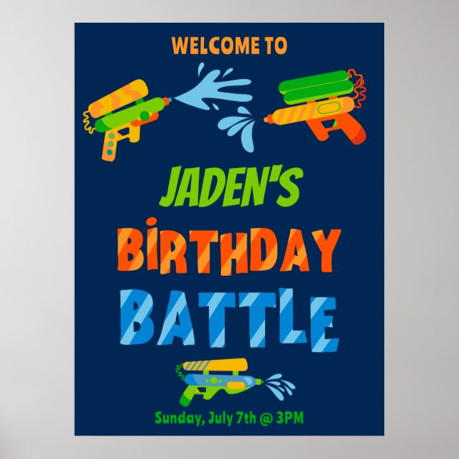 Water Gun Battle Pool Party Welcome Sign (Front)